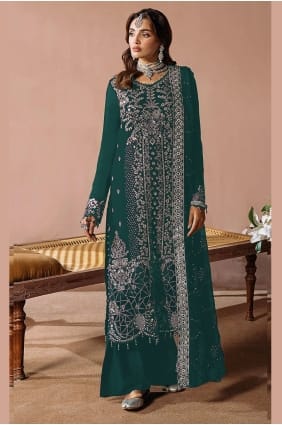 Zari Velvet Teal Eid Palazzo Suit with Dupatta PZ4293