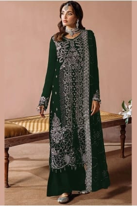 Velvet Zari Green Eid Palazzo Suit with Dupatta PZ4291