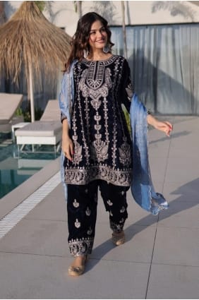 Blue salwar Suit in Zari Velvet SS1306