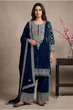 Teal Salwar Kameez with Embroidered Velvet SK159161