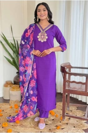 Violet Salwar Kameez in Chanderi with Embroidered SK155659