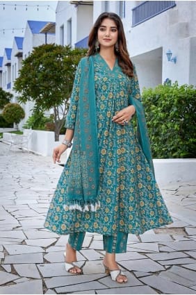 Viscose Digital print Teal blue Straight Suit with Dupatta SK155412