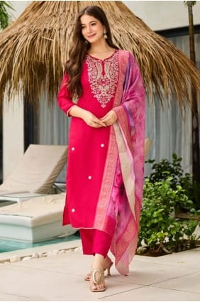Viscose Salwar Kameez with Embroidered in Pink SK155878