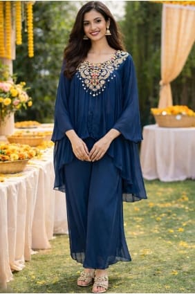 Hand Viscose Kurti in Blue KTI2674