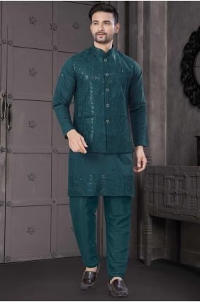 Viscose Men Kurta with Embroidered in Rama KURR459