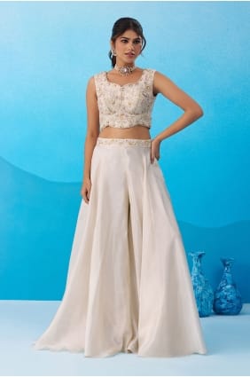 Cream Viscose Embroidered Palazzo Suit with Dupatta PZ4498