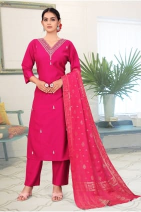Viscose Salwar Kameez with Embroidered in Rani pink SK155925
