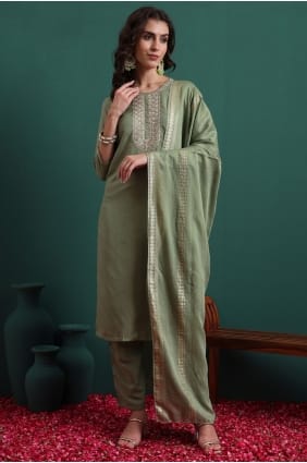 Embroidered Viscose Salwar Kameez in Green SK15735