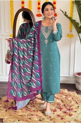 Viscose Straight Pant Suit with Embroidered SK155265