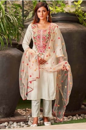 Embroidered Viscose Off white Salwar Kameez SK155772