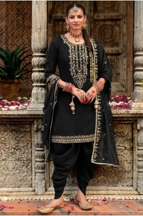 Viscose Salwar Kameez with Embroidered in Black SK155794