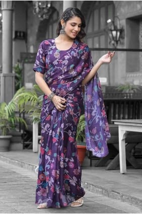 Purple Saree in Printed Georgette SR28326