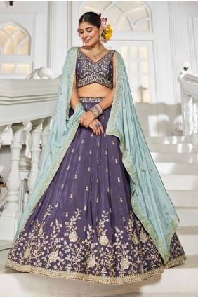 Voilet Lehenga Choli in Embroidered Chiffon LC8506