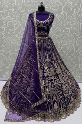 Voilet Net Lehenga Choli with Embroidered LC8793