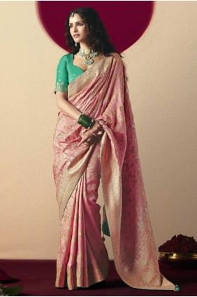 Pink Party Wear Saree in Bemberg with Weaving SR28858