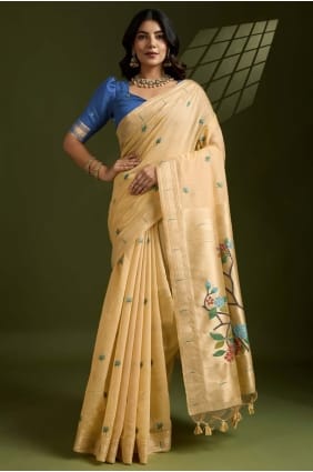 Cotton Saree with Weaving in Mustard SR29112