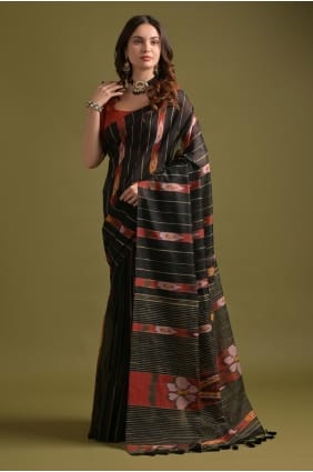 Weaving Saree in Black Cotton SR29288