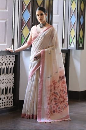 Cream Saree with Weaving Cotton SR29346