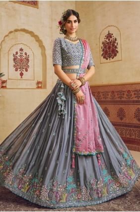 Weaving Silk Lehenga Choli in Grey LC8614