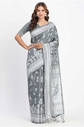 Luxury Grey Saree in Linen with Weaving SR28674