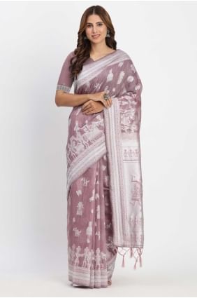 Soft Purple Saree in Linen with Weaving SR28679