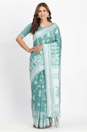 Comfortable Linen Sea green Saree in Weaving SR28678