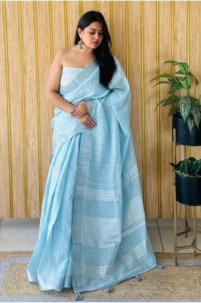 Weaving Linen Sky blue Saree with Blouse SR28125