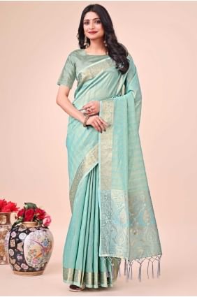 Weaving Organza Teal blue Saree with Blouse SR28451
