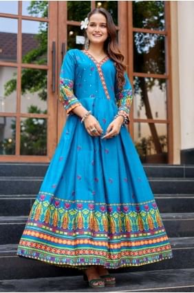Rayon Weaving Blue Gown Dress with Dupatta GW1174