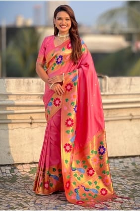 Silk Baby pink Saree in Weaving SR29508