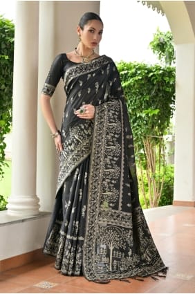 Black Raw Silk Weaving Saree SR29889