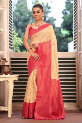 Weaving Silk Saree in Cream SR29158