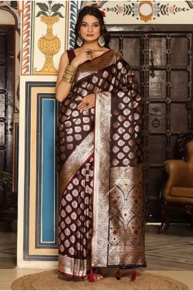 Silk Saree with Weaving in Wine SR29207