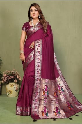Wine Weaving Silk Saree with Elegant Finish SR29883