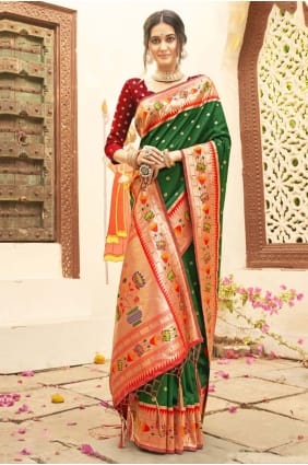 Dark green Saree in Silk with Weaving SR29022