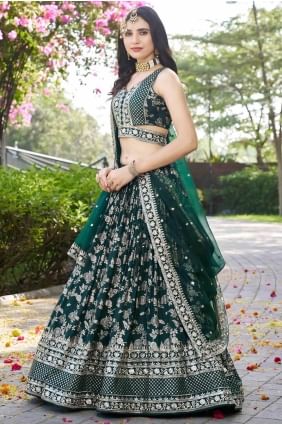 Weaving Silk Lehenga Choli in Green with Dupatta LC8526