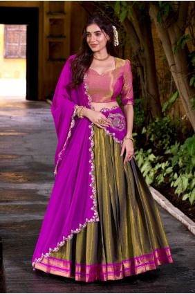 Silk Olive green Lehenga Choli in Weaving LC8609