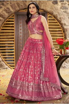 Silk Peach Lehenga Choli in Weaving LC8529