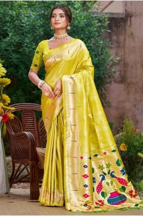 Lemon yellow Weaving Saree in Silk SR29425