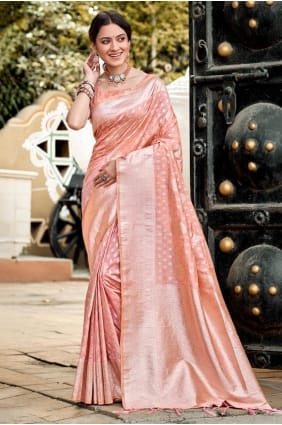 Saree in Peach Silk with Weaving SR29415