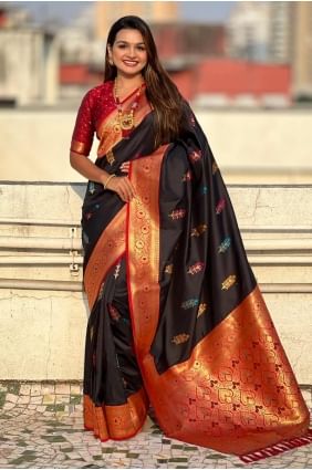 Weaving Silk Saree in Black with Blouse SR28401