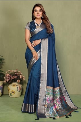 Blue Weaving Silk Saree for Party Wear SR29884