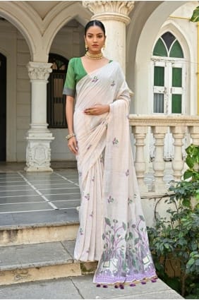 Weaving Silk Saree in Off white SR29376