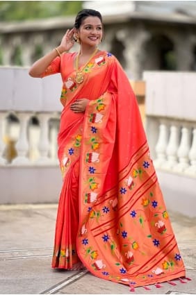 Weaving Saree in Orange orange Silk SR29141