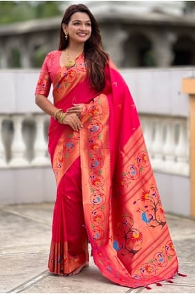 Pink Saree with Weaving Silk SR29087