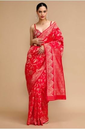 Luxury Silk Saree with Weaving in Red SR28735