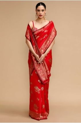 Affordable Silk Red Saree in Weaving SR28734