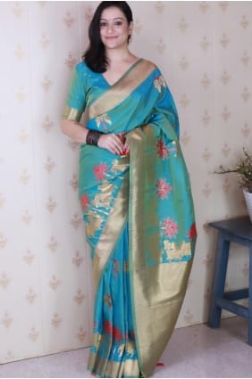 Weaving Silk Saree in Sky blue SR28975
