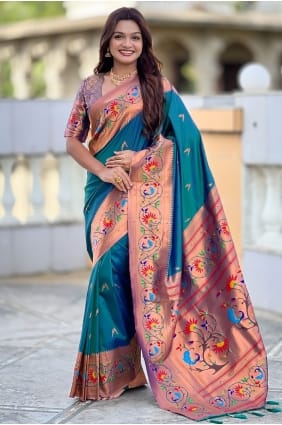 Teal Weaving Silk Saree SR29088