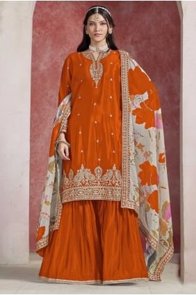 Orange Silk Sharara Suit with Weaving SS1272